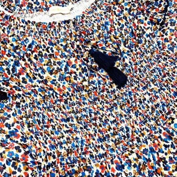 Tory Burch Wildflower Tiered Off Shoulder Smoked Navy Pipping Midi Dress S $498 - Picture 9 of 16